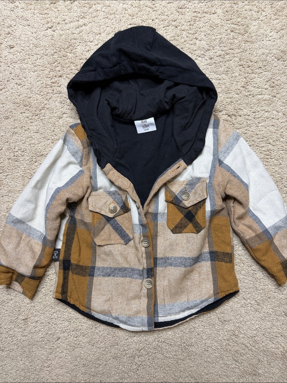 Unbranded Kids Plaid Hooded Jacket in Mustard & Black